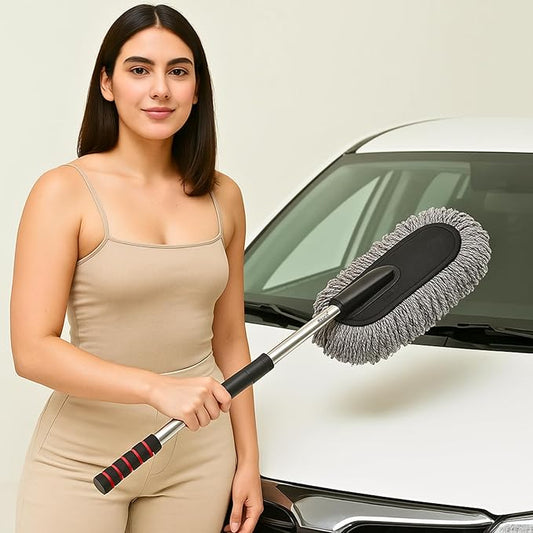Car Duster Brush with Extendable Handle Wet & Dry Scratch Free Surface Cleaner Multipurpose Kitchen Accessory for Dusting Cleaning (Grey, Pack of 1)