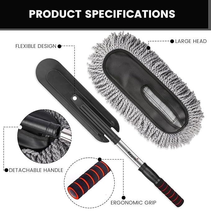 Car Duster Brush with Extendable Handle Wet & Dry Scratch Free Surface Cleaner Multipurpose Kitchen Accessory for Dusting Cleaning (Grey, Pack of 1)