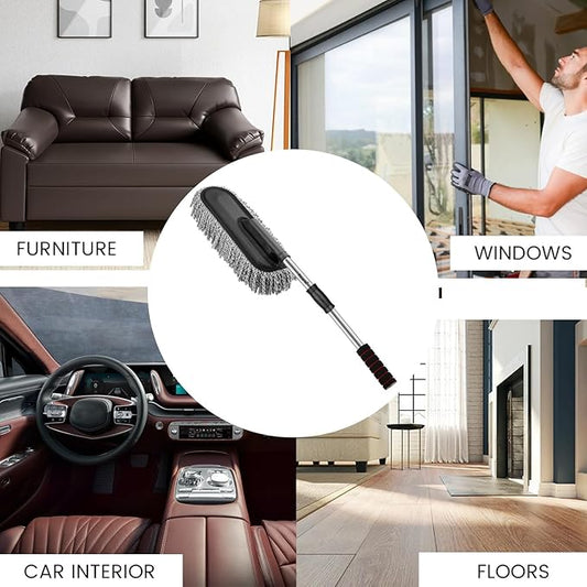 Car Duster Brush with Extendable Handle Wet & Dry Scratch Free Surface Cleaner Multipurpose Kitchen Accessory for Dusting Cleaning (Grey, Pack of 1)