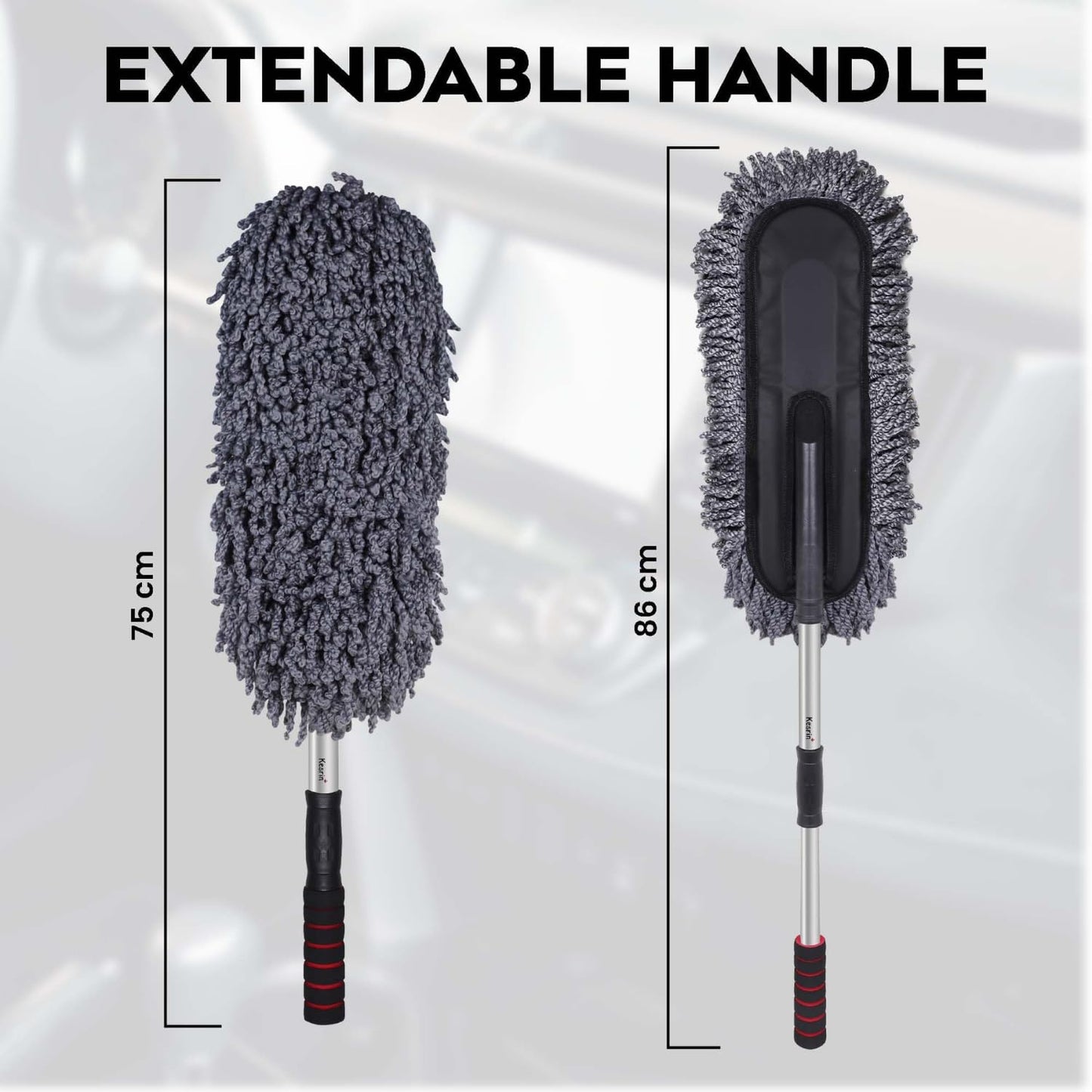 Car Duster Brush with Extendable Handle Wet & Dry Scratch Free Surface Cleaner Multipurpose Kitchen Accessory for Dusting Cleaning (Grey, Pack of 1)
