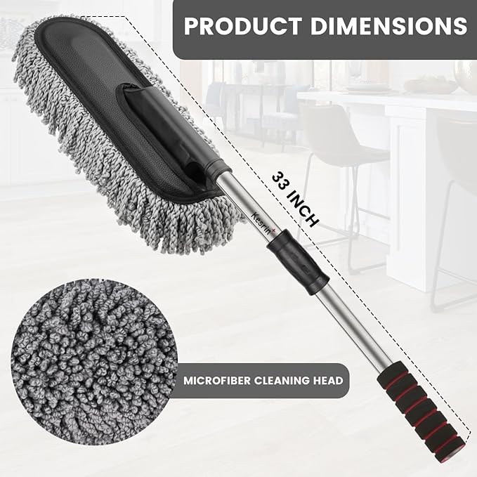 Car Duster Brush with Extendable Handle Wet & Dry Scratch Free Surface Cleaner Multipurpose Kitchen Accessory for Dusting Cleaning (Grey, Pack of 1)