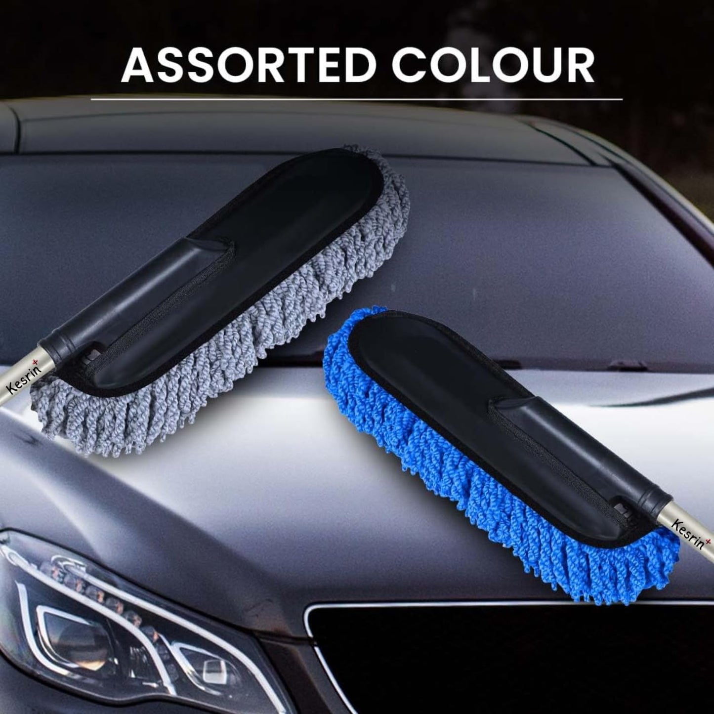 Car Duster Brush with Extendable Handle Wet & Dry Scratch Free Surface Cleaner Multipurpose Kitchen Accessory for Dusting Cleaning (Grey, Pack of 1)