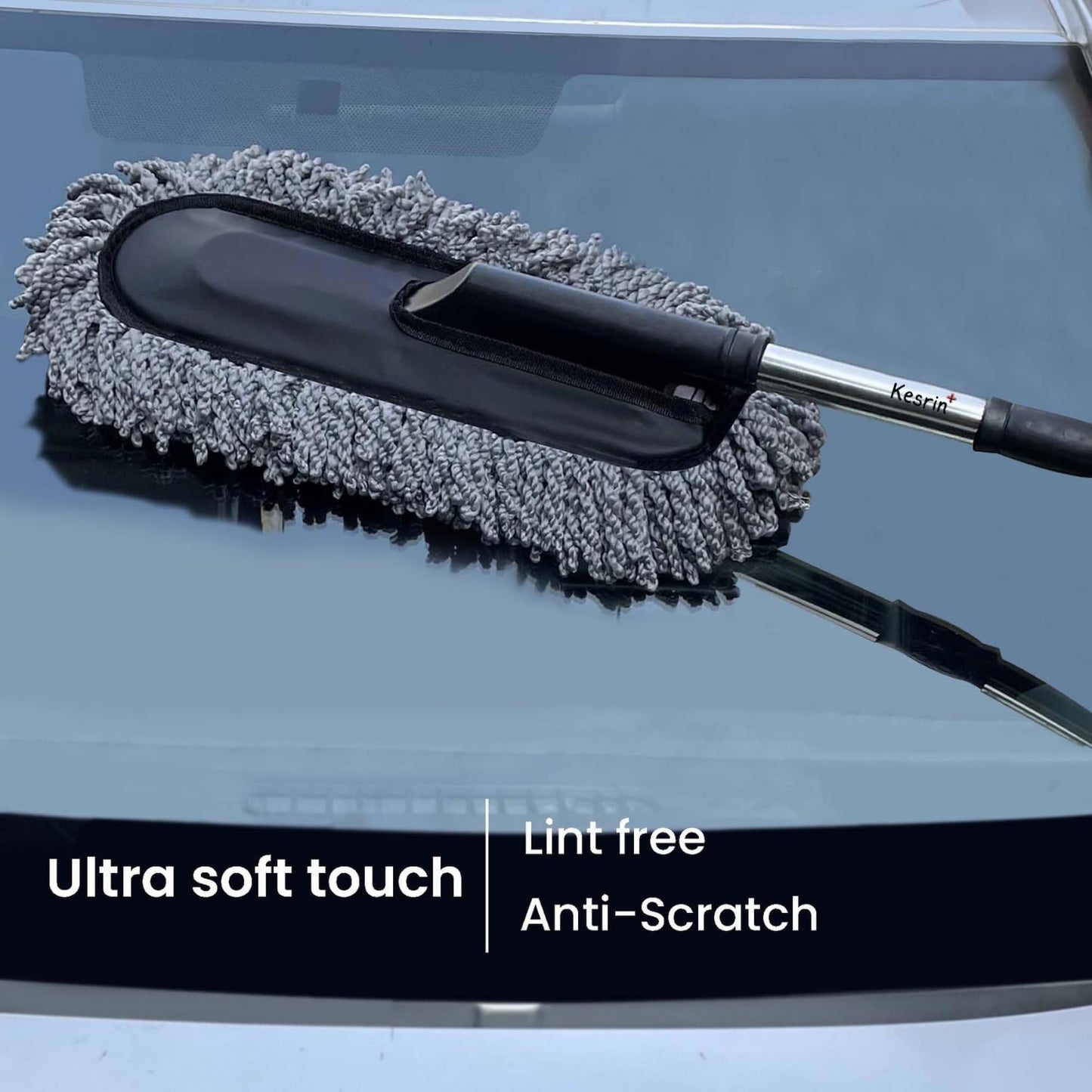 Car Duster Brush with Extendable Handle Wet & Dry Scratch Free Surface Cleaner Multipurpose Kitchen Accessory for Dusting Cleaning (Grey, Pack of 1)